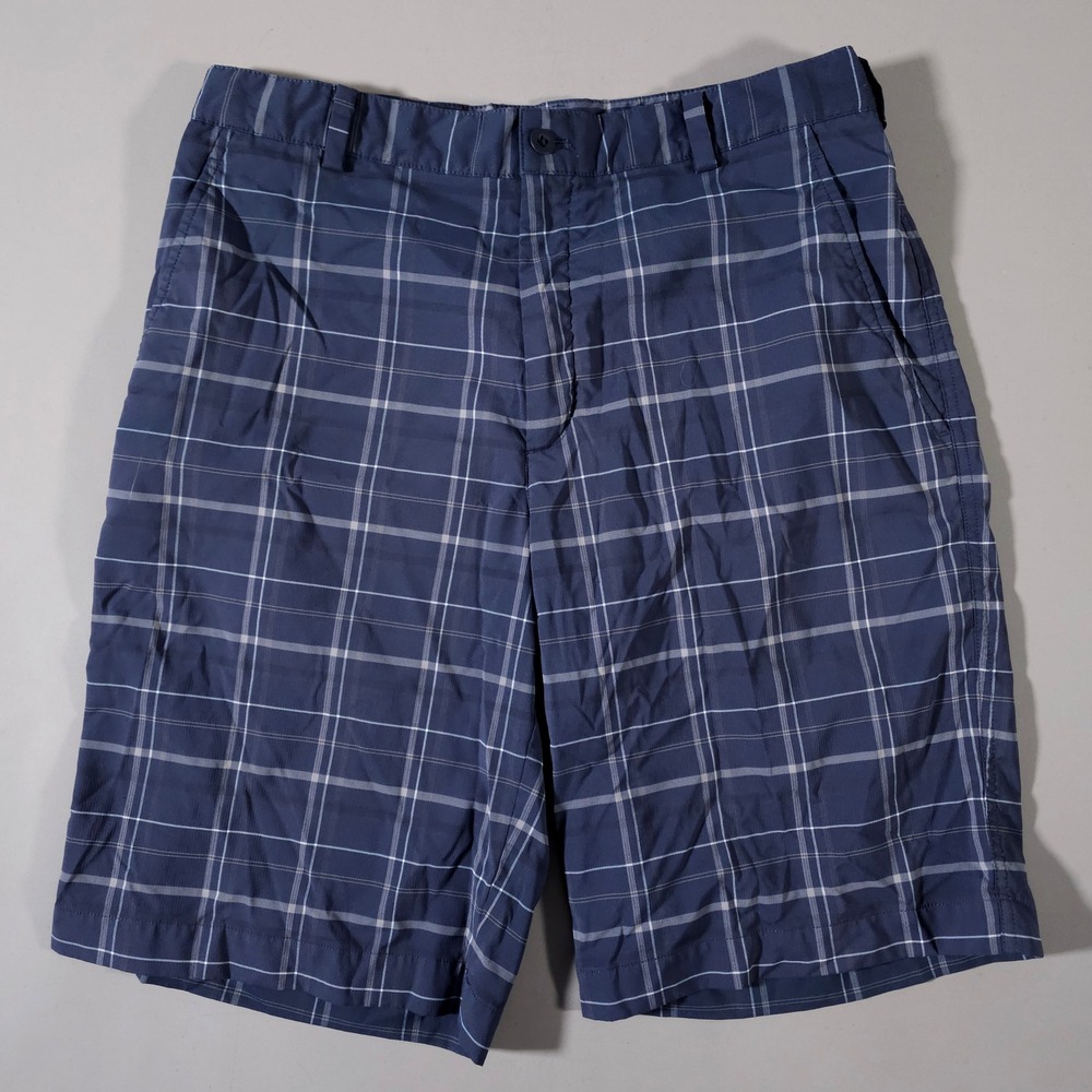 Nike Golf Shorts Mens 32 Blue Plaid Dri-FIT Performance Flat‎ Front 388782-419